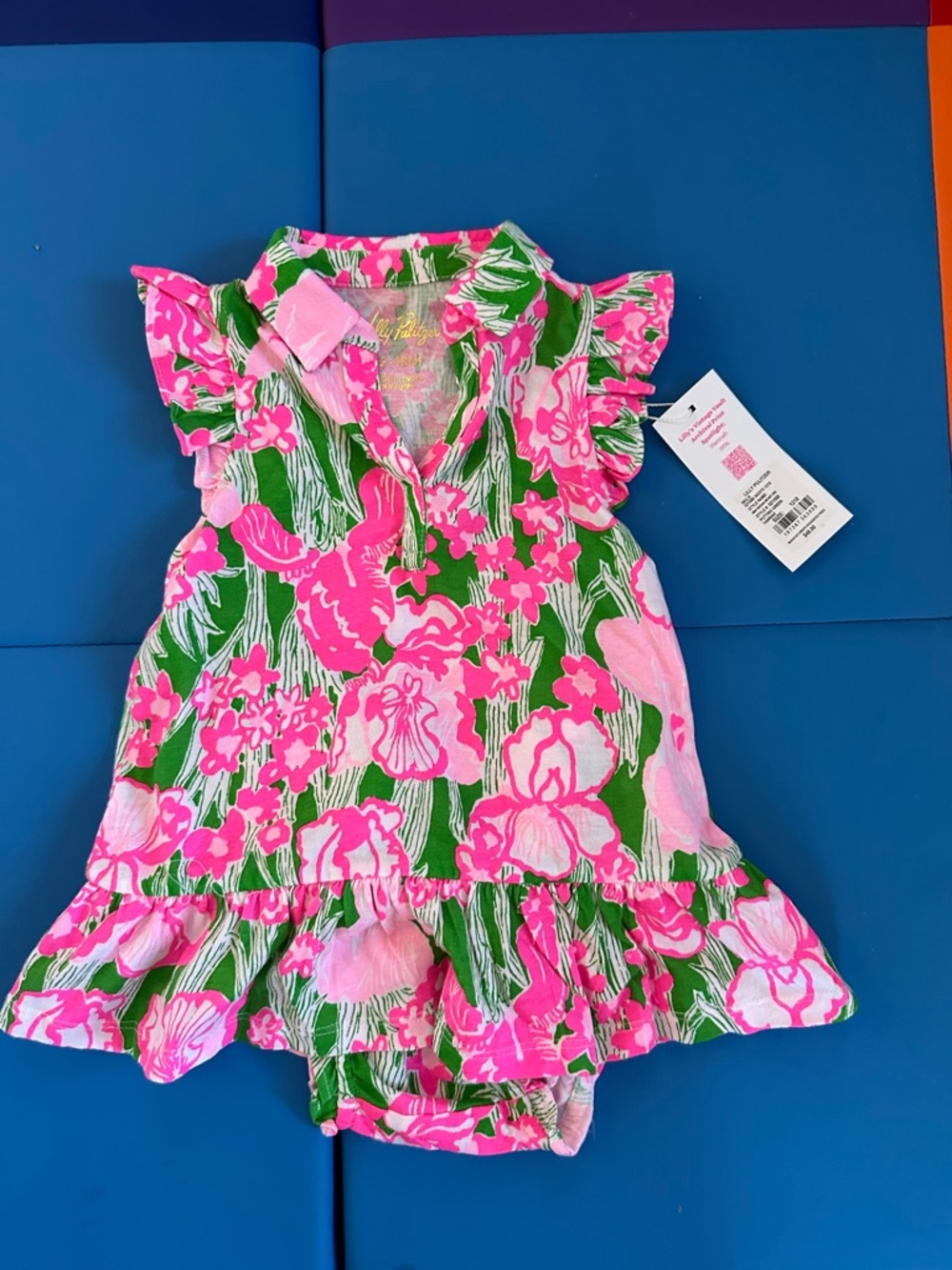 Lilly Pulitzer 12-18m Floral Ruffle Dress - Pink & Green